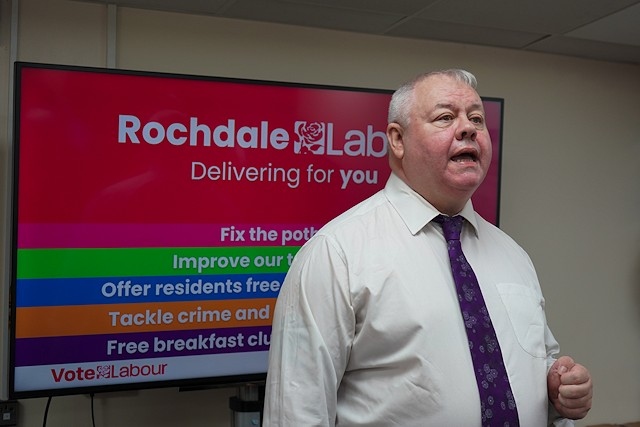 Councillor Neil Emmott pictured at Rochdale Labour Club as his party launches their local election campaign for 2024