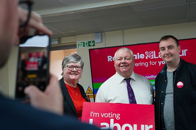 Councillor Neil Emmott with fellow Labour councillors Janet Emsley and Tom Besford