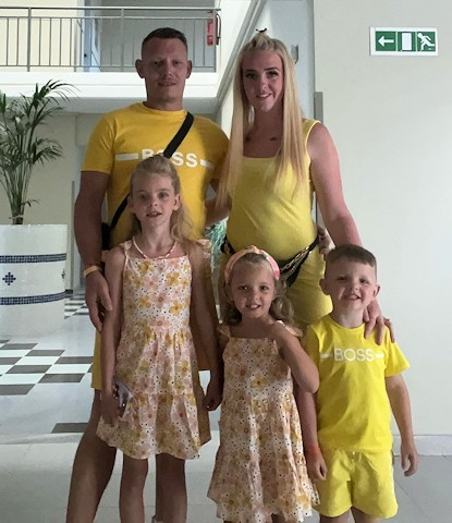 Shannon Hopley with her partner Adrian Ince and her children River-Mae, 9, and twins Rory and Nancy, both aged 6